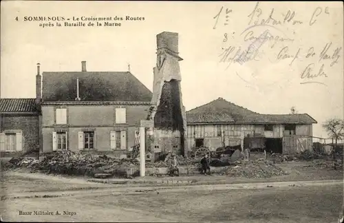 Ak Sommesous Marne, Le Croisement des Routes apres la Bataille de la Marne