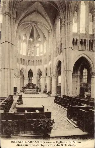Ak Orbais l'Abbaye Marne, Eglise, Interieur