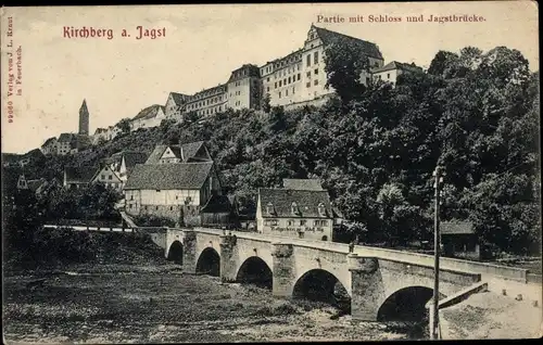 Ak Kirchberg an der Jagst, Schloss, Jagstbrücke