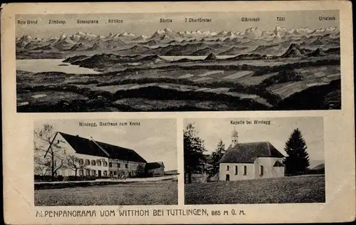 Ak Emmingen Liptingen in Baden, Alpenpanorama, Gasthaus zum Kranz, Kapelle bei Windegg