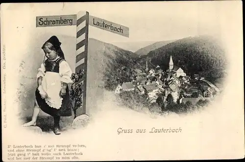 Ak Lauterbach im Schwarzwald, Mädchen ohne Strumpf, Schramberg, Wegweiser