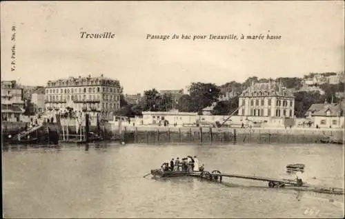 Ak Trouville Calvados, Passage du bac pour Deauville, a maree basse