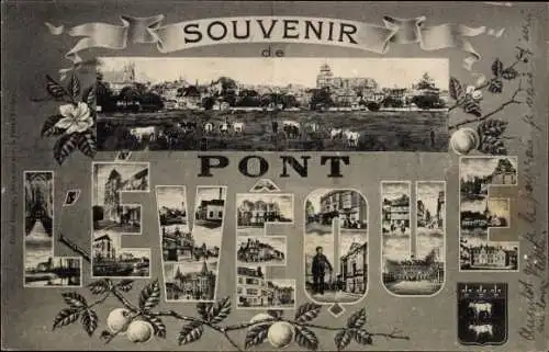 Buchstaben Ak Pont l'Eveque Calvados, Gesamtansicht, Souvenir