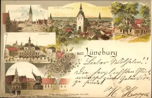 Litho Lüneburg in Niedersachsen, Wirtshaus Rothe Schleuse, Marktplatz