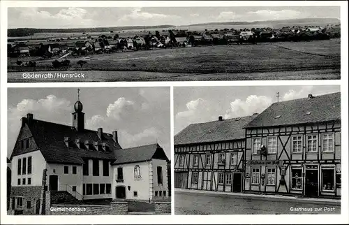 Ak Gödenroth im Hunsrück, Gemeindehaus, Gasthaus zur Post, Panorama