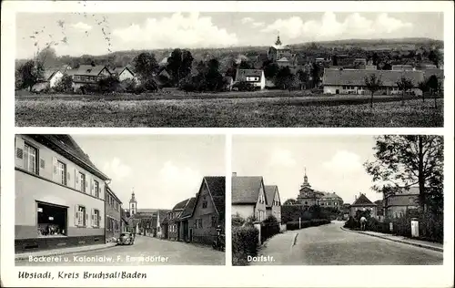 Ak Ubstadt in Baden, Gesamtansicht, Dorfstraße, Bäckerei, Kolonialwarenhandlung