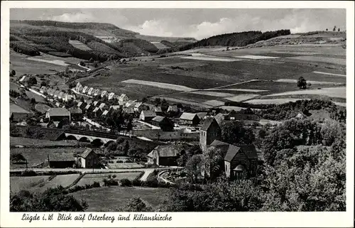 Ak Lügde im Weserbergland, Blick auf Osterberg und Kilianskirche