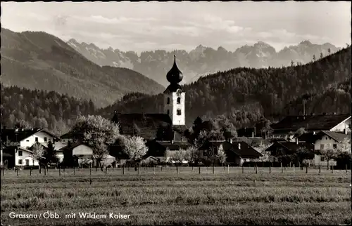 Ak Grassau in Oberbayern, Teilansicht mit Wildem Kaiser