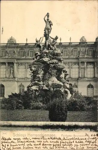 Ak Herrenchiemsee Chiemsee Oberbayern, Schloss Herrenchiemsee, Fortuna Brunnen