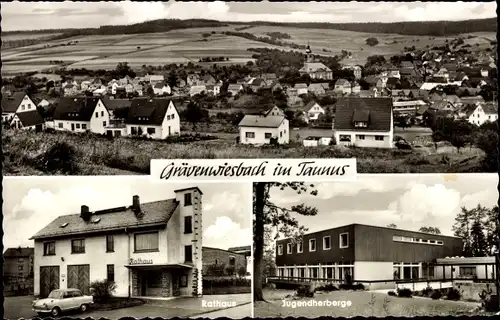 Ak Grävenwiesbach im Taunus, Gesamtansicht, Rathaus, Jugendherberge