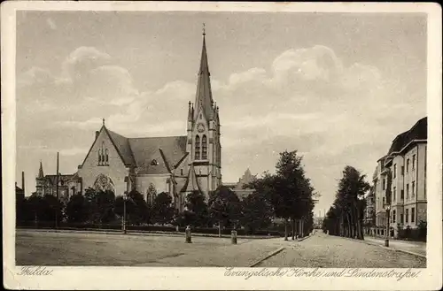 Ak Fulda in Osthessen, Ev. Kirche und Lindenstraße