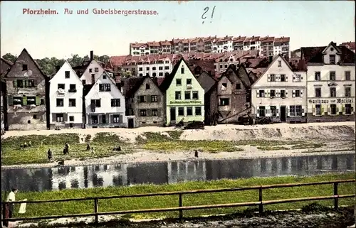 Ak Pforzheim im Schwarzwald, Au und Gabelsbergerstraße