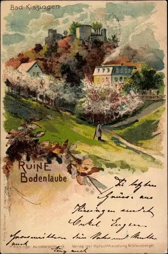 Litho Bad Kissingen Unterfranken Bayern, Ruine Bodenlaube