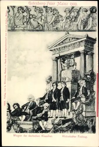 Ak Mainz am Rhein, Wagen der deutschen Klassiker, histor. Festzug, Gutenbergfeier 1900