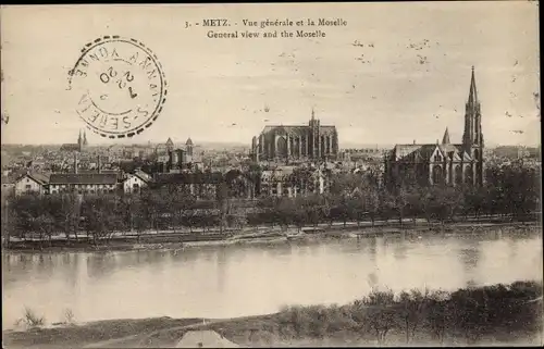 Ak Metz Moselle, Vue generale, La Moselle