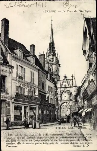 Ak Auxerre Yonne, La Tour de l'Horloge