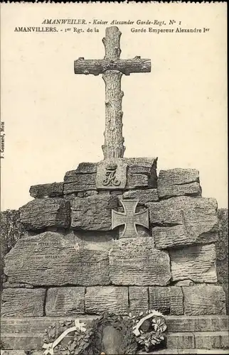 Ak Amanvillers Amanweiler Moselle, Denkmal Kaiser Alexander Garde-Rgt. 1