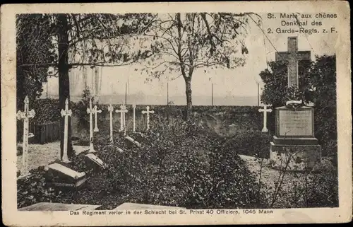 Ak St. Marie aux Chenes Moselle, Schlacht bei St. Privat, Denkmal des 2. Garde-Reg.