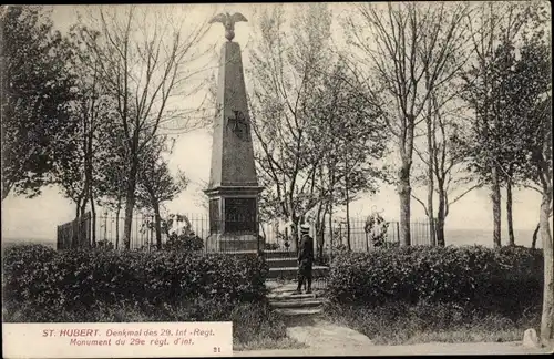 Ak Saint Hubert Lothringen Moselle, Denkmal des 29. Inf.-Regt.