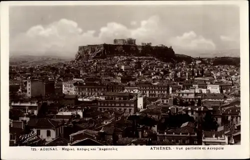 Ak Athen Griechenland, Vue partielle et Acropole, Stadt, Akropolis