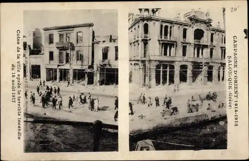 Ak Thessaloniki Griechenland, Coins de la ville apres le incendie 1917