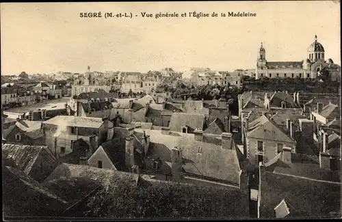 Ak Segré Maine-et-Loire, Vue générale et l' Église de la Madeleine