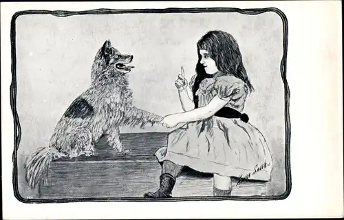 Künstler Ak Sager, Xavier, Mädchen mit Hund