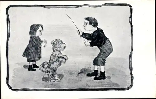 Künstler Ak Sager, Xavier, Kinder dressieren einen Hund