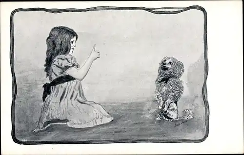 Künstler Ak Sager, Xavier, Mädchen mit Hund