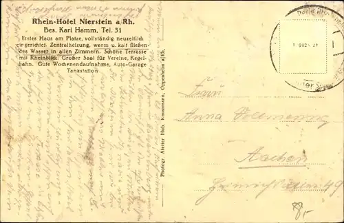 Ak Nierstein am Rhein, Rhein Hotel