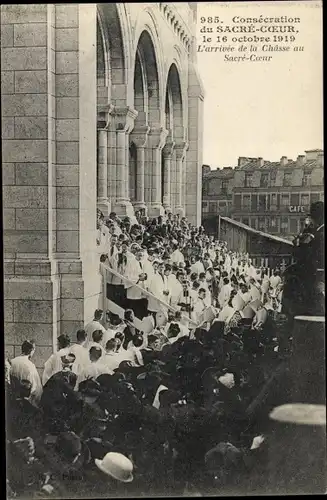 Ak Paris Montmartre, Sacre Coeur, Consecration 16 octobre 1919, Arrivée de la châsse, Kirchenweihe