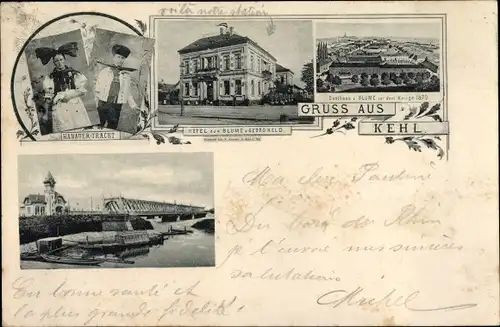 Ak Kehl am Rhein, Hanauer Tracht, Hotel zur Blume, Brücke