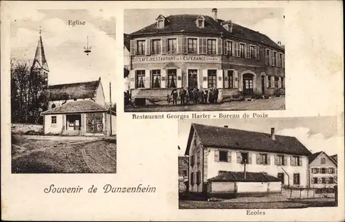Ak Duntzenheim Dunzenheim Elsass Bas Rhin, Ecoles, Restaurant de l'Esperance, Eglise