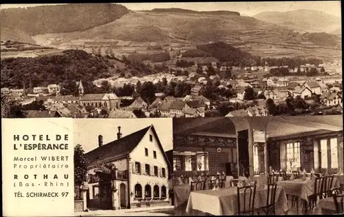 Ak Rothau Elsass Bas Rhin, Hotel de l'Esperance, Innenansicht, Blick auf den Ort