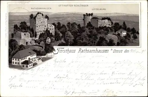 Litho Ottrott Elsass Bas Rhin, Forsthaus Rathsamhausen, Schloss Lützelburg