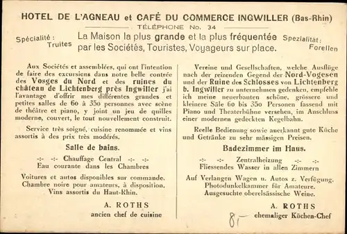 Ak Ingwiller Ingweiler Elsass Bas Rhin, Chateau de Lichtenberg, Hotel de l'Agneau, Cafe du Commerce