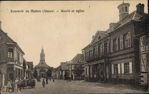 Ak Hatten Elsass Bas Rhin, Mairie et eglise