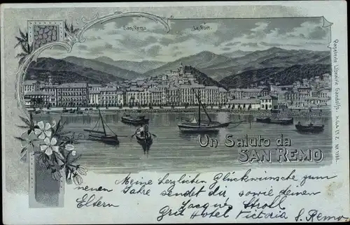 Litho San Remo Ligurien, Blick auf den Ort, Hafen