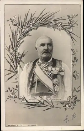 Passepartout Ak Nicolas 1er Prince de Montenegro, Portrait, Uniform, Orden