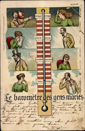 Litho Le barometre des gens maries, Thermometer