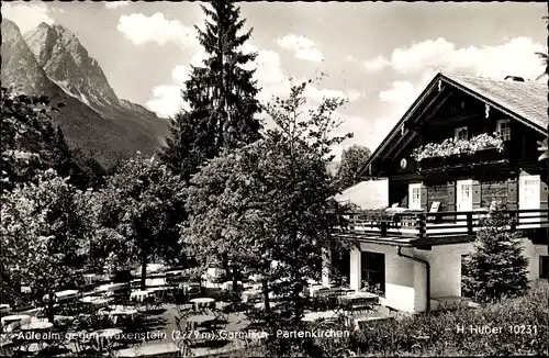 Ak Garmisch Partenkirchen in Oberbayern, Gasthof, Aulealm gegen Waxenstein