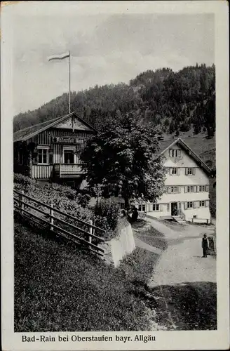 Ak Oberstaufen im schwäbischen Kreis Oberallgäu, Badeanstalt Rain, Straßenpartie