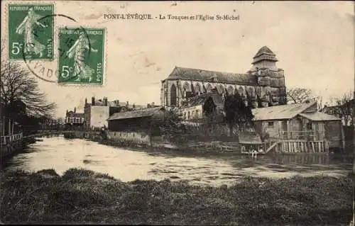 Ak Pont l'Eveque Calvados, La Touques, L'Eglise Saint Michel