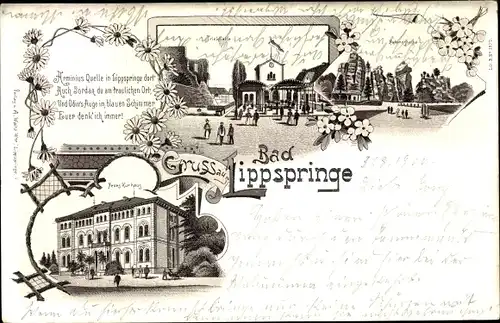 Litho Bad Lippspringe im Kreis Paderborn, Kurhaus, Trinkhalle, Externsteine