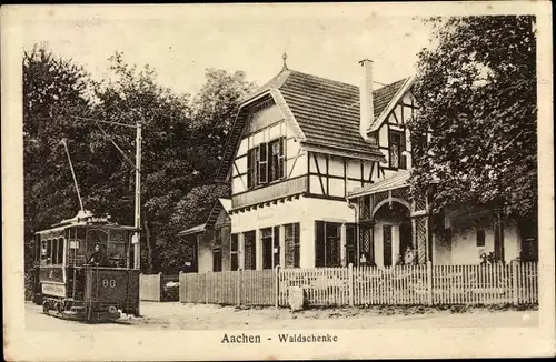 Ak Aachen in Nordrhein Westfalen, Straßenbahn 80 an der Waldschenke