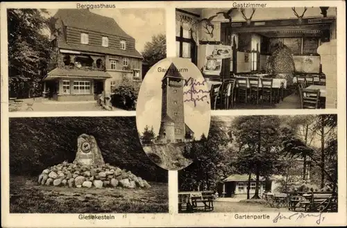 Ak Dransfeld in Niedersachsen, Berggasthaus Hohenhagen, Bes. W. Bühre, Giesekestein, Gaussturm