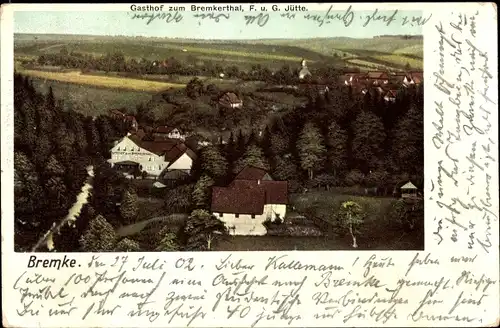 Ak Bremke Gleichen Landkreis Göttingen, Waldpartie mit Gasthof zum Bremkertal, Inh. Jütte