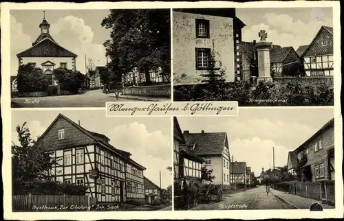 Ak Mengershausen Rosdorf in Niedersachsen, Gasthof Zur Erholung, Kirche, Kriegerdenkmal, Hauptstraße