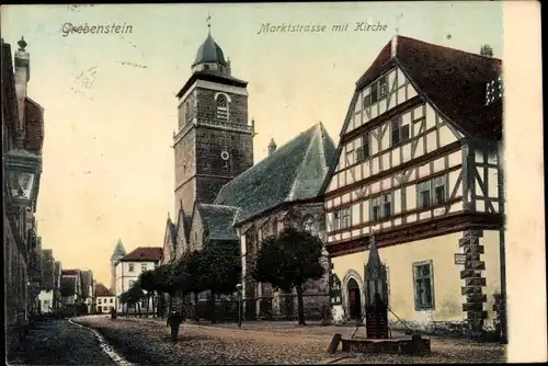 Ak Grebenstein in Nordhessen, Marktstraße mit Kirche