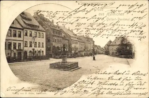 Ak Hainichen in Sachsen, Gellert Denkmal, Platz